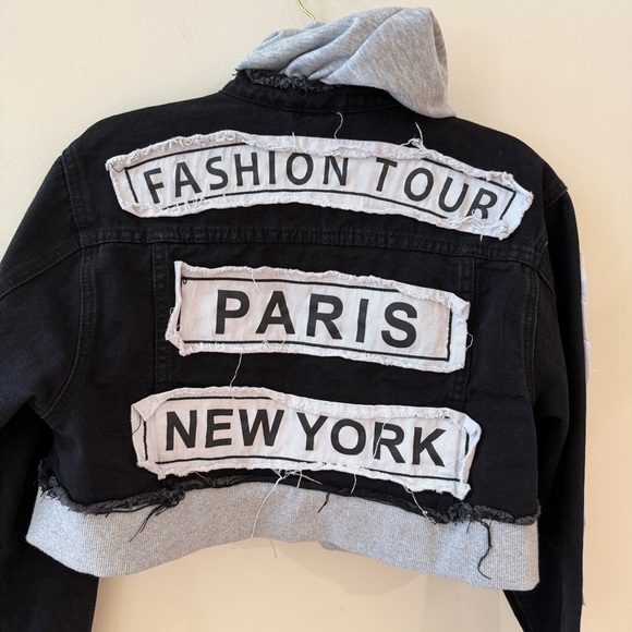 American Bazi Fashion Tour Cropped Denim Jacket with Gray Hoodie - Medium - Picture 3 of 13